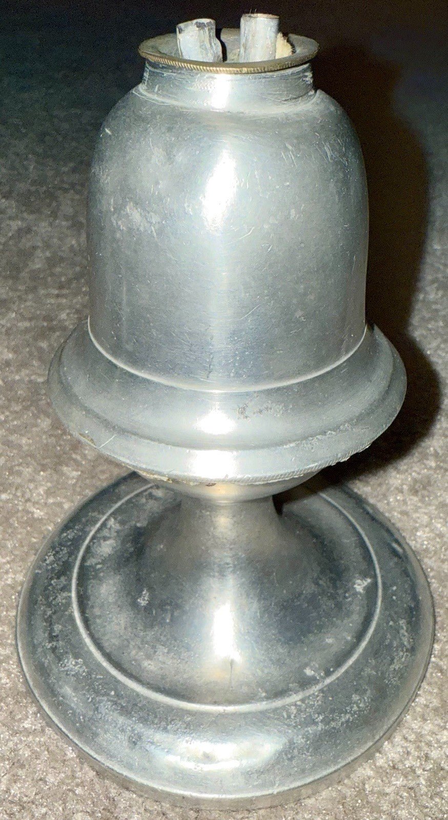 Antique Pewter Whale Oil Lamp w/ Double Tube Burner 1800s 6 1/8" w/ Wide Base - AntiquesEtceteraAntique Pewter Whale Oil Lamp w/ Double Tube Burner 1800s 6 1/8" w/ Wide BaseAntiqueAntiquesEtcetera