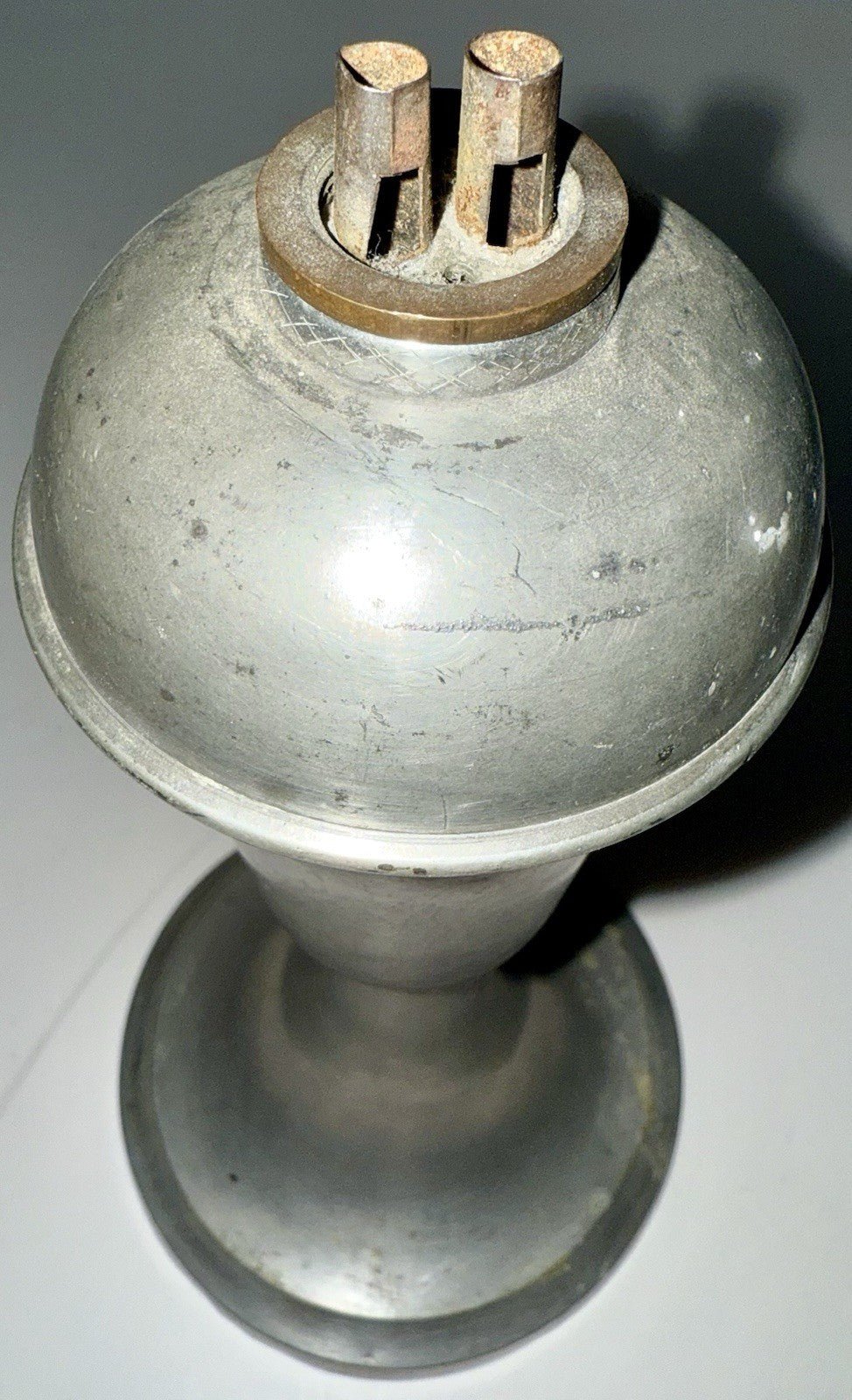 Antique Pewter Whale Oil Lamp Weighted Base w/ Double Tube Burner Nice Condition - AntiquesEtceteraAntique Pewter Whale Oil Lamp Weighted Base w/ Double Tube Burner Nice ConditionAntiqueAntiquesEtcetera