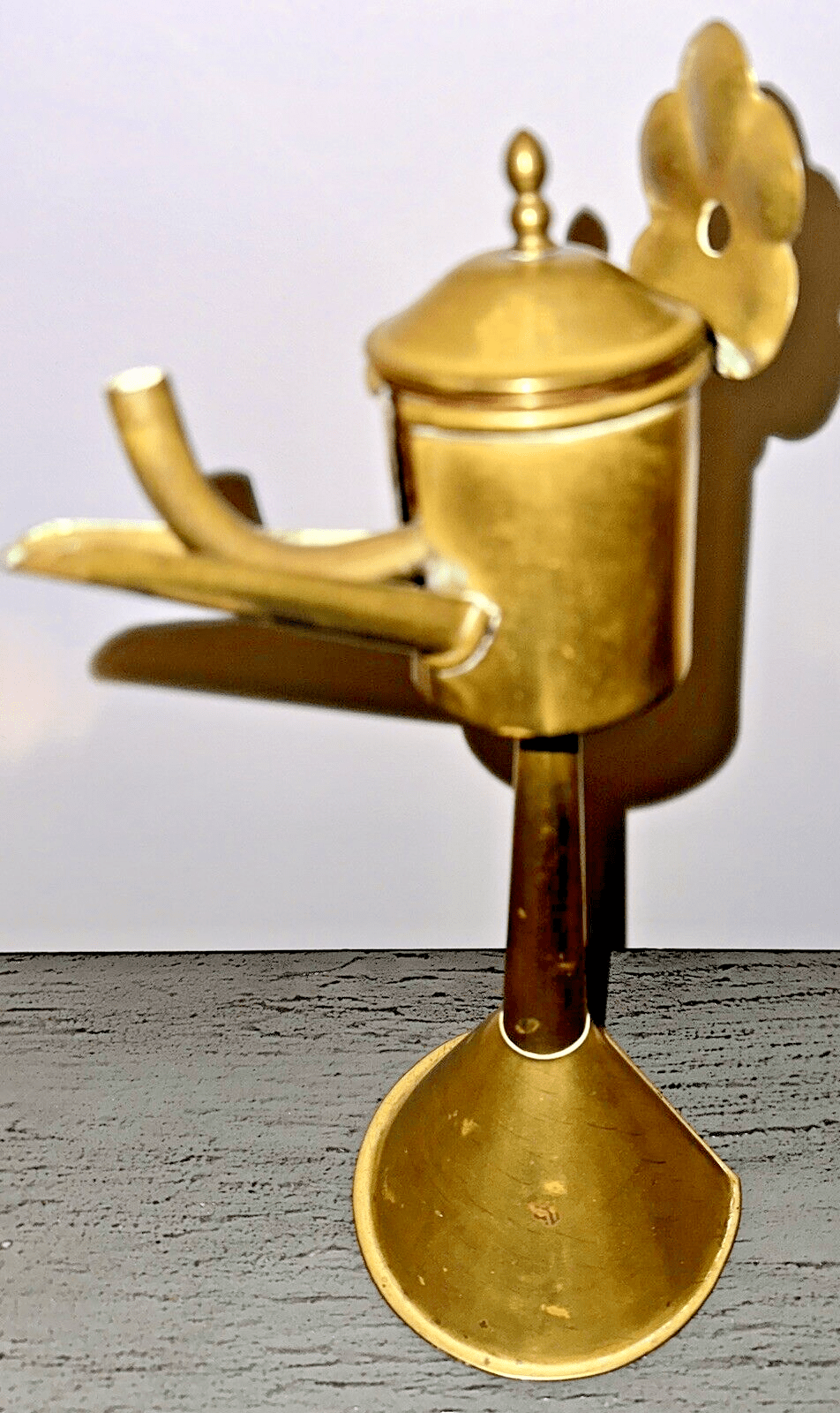 Antique Sheet Brass Flemish Spout / Snotneus Lamp 18th - 19th C. w/ Drop - In Font - AntiquesEtceteraAntique Sheet Brass Flemish Spout / Snotneus Lamp 18th - 19th C. w/ Drop - In FontAntique LightingAntiquesEtceteraAntiquesEtcetera