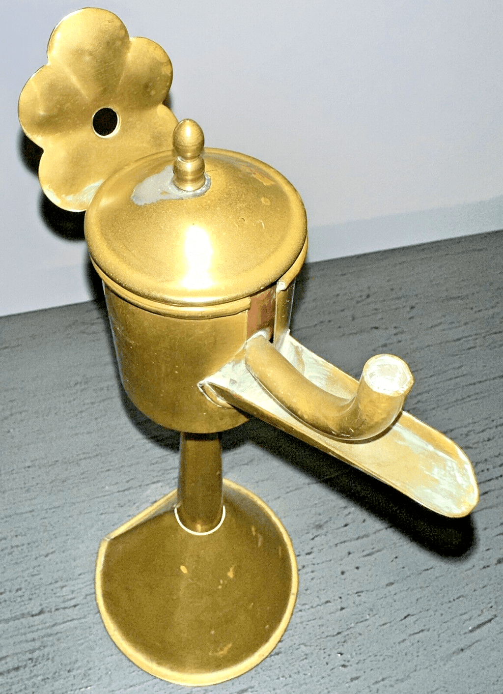 Antique Sheet Brass Flemish Spout / Snotneus Lamp 18th - 19th C. w/ Drop - In Font - AntiquesEtceteraAntique Sheet Brass Flemish Spout / Snotneus Lamp 18th - 19th C. w/ Drop - In FontAntique LightingAntiquesEtceteraAntiquesEtcetera