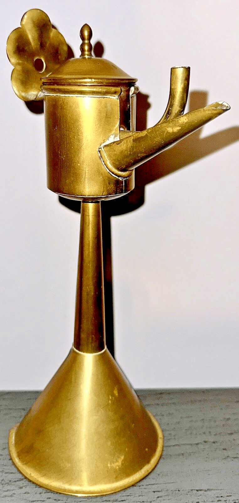 Antique Sheet Brass Flemish Spout / Snotneus Lamp 18th - 19th C. w/ Drop - In Font - AntiquesEtceteraAntique Sheet Brass Flemish Spout / Snotneus Lamp 18th - 19th C. w/ Drop - In FontAntique LightingAntiquesEtceteraAntiquesEtcetera