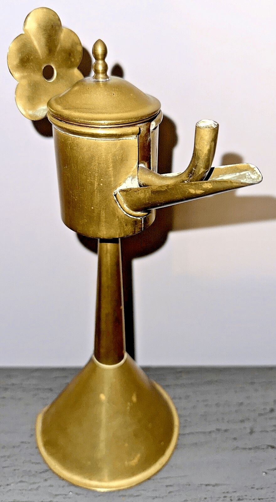 Antique Sheet Brass Flemish Spout / Snotneus Lamp 18th - 19th C. w/ Drop - In Font - AntiquesEtceteraAntique Sheet Brass Flemish Spout / Snotneus Lamp 18th - 19th C. w/ Drop - In FontAntique LightingAntiquesEtceteraAntiquesEtcetera