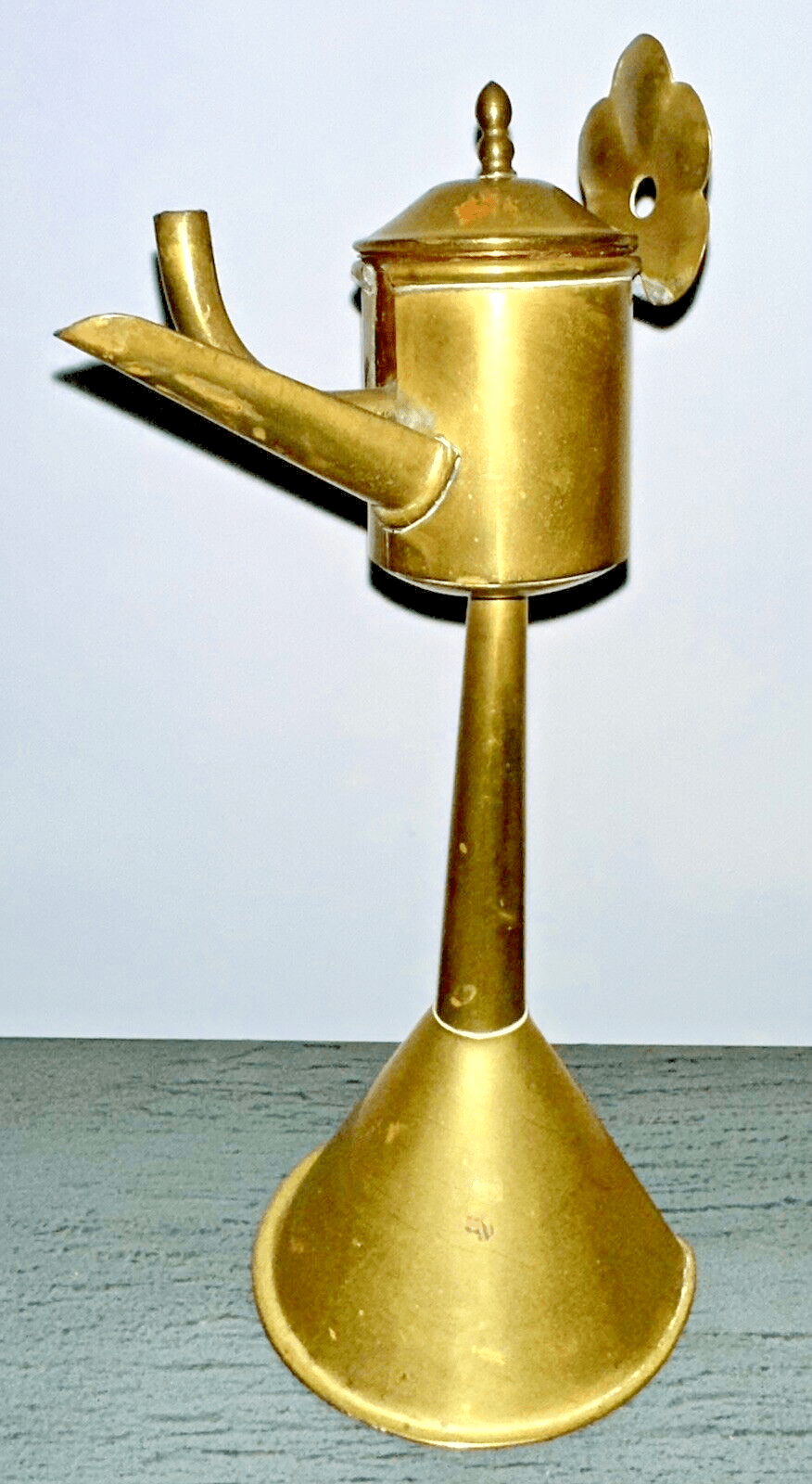 Antique Sheet Brass Flemish Spout / Snotneus Lamp 18th - 19th C. w/ Drop - In Font - AntiquesEtceteraAntique Sheet Brass Flemish Spout / Snotneus Lamp 18th - 19th C. w/ Drop - In FontAntique LightingAntiquesEtceteraAntiquesEtcetera