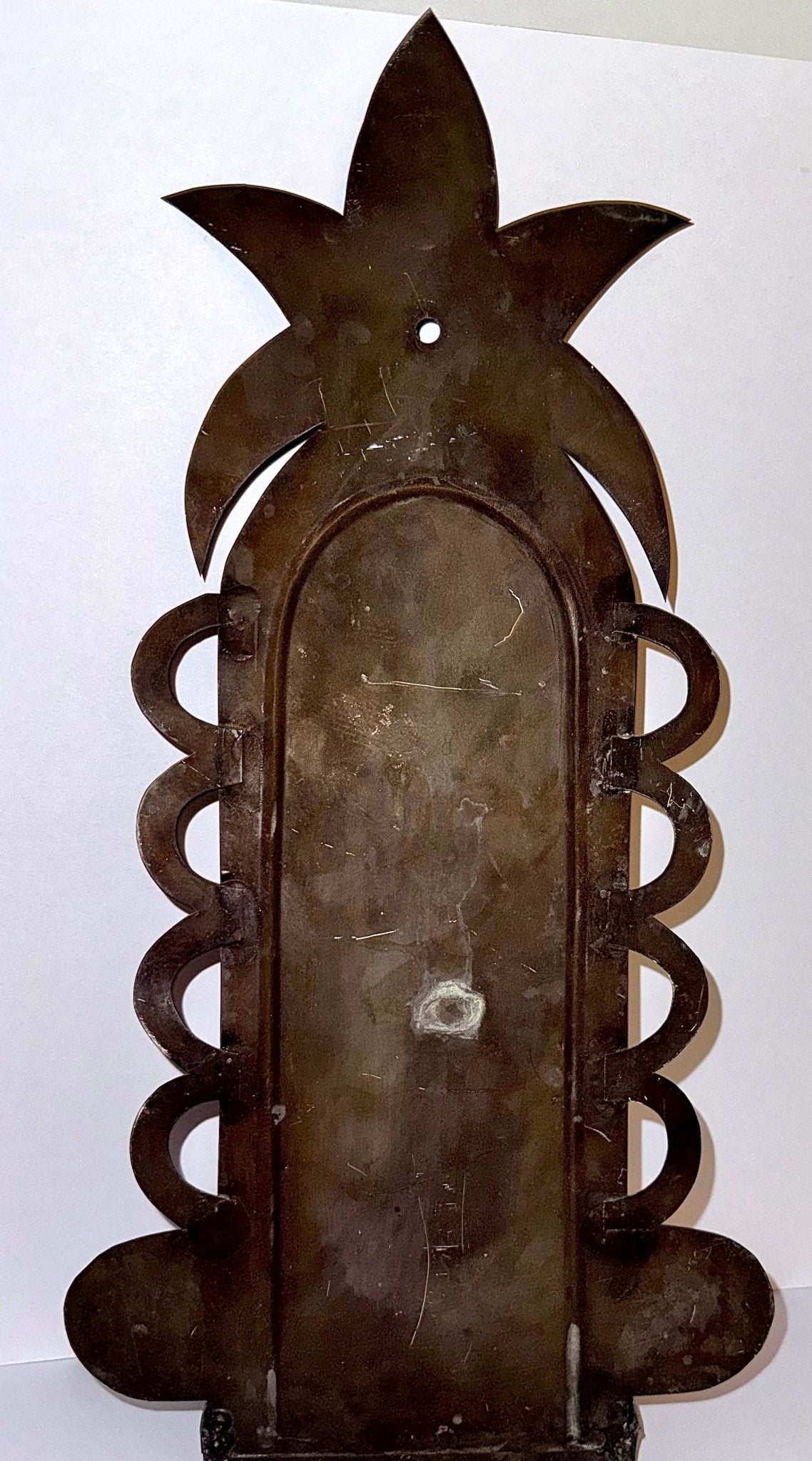 Antique Tin Candle Wall Sconce 15.75" High Pineapple "Welcome" Motif - AntiquesEtceteraAntique Tin Candle Wall Sconce 15.75" High Pineapple "Welcome" MotifAntique Candle SconceAntiquesEtceteraAntiquesEtcetera
