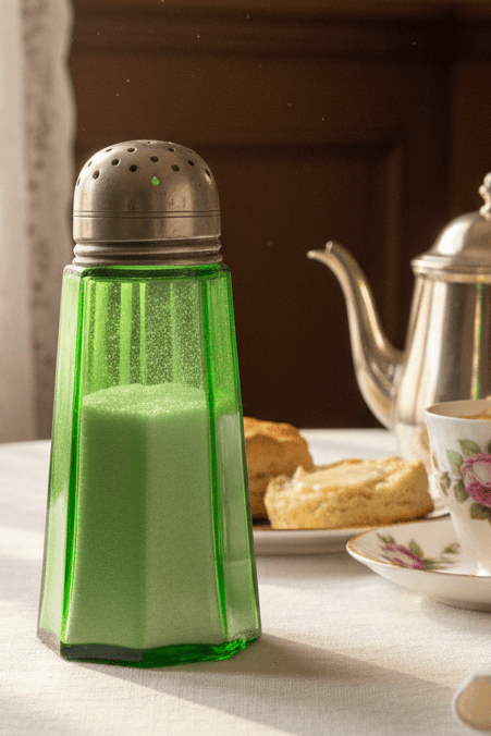 Antique Victorian Sugar Shaker Emerald Green Glass 10 Panel Silver Plated LidAntiquesEtcetera