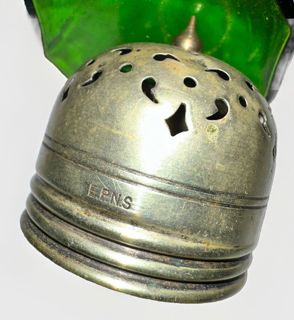 Antique Victorian Sugar Shaker Emerald Green Glass 10 Panel Silver Plated Lid - AntiquesEtceteraAntique Victorian Sugar Shaker Emerald Green Glass 10 Panel Silver Plated LidAntiqueAntiquesEtcetera