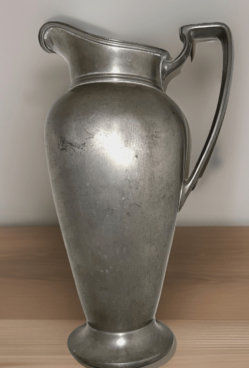Antique Wallace Silver Co Pewter Lemonade Pitcher ca 1930 Art Deco Edgy Handle - AntiquesEtceteraAntique Wallace Silver Co Pewter Lemonade Pitcher ca 1930 Art Deco Edgy HandleWallace Silver Co.AntiquesEtcetera