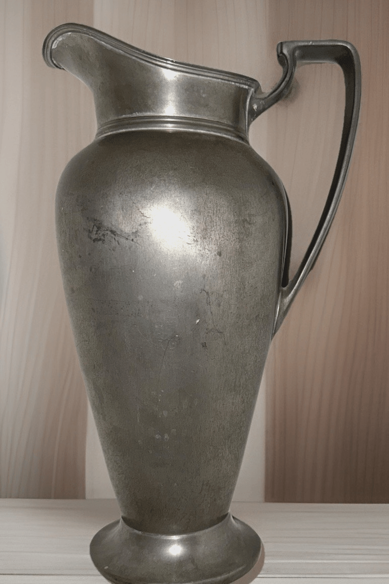 Antique Wallace Silver Co Pewter Lemonade Pitcher ca 1930 Art Deco Edgy Handle - AntiquesEtceteraAntique Wallace Silver Co Pewter Lemonade Pitcher ca 1930 Art Deco Edgy HandleWallace Silver Co.AntiquesEtcetera
