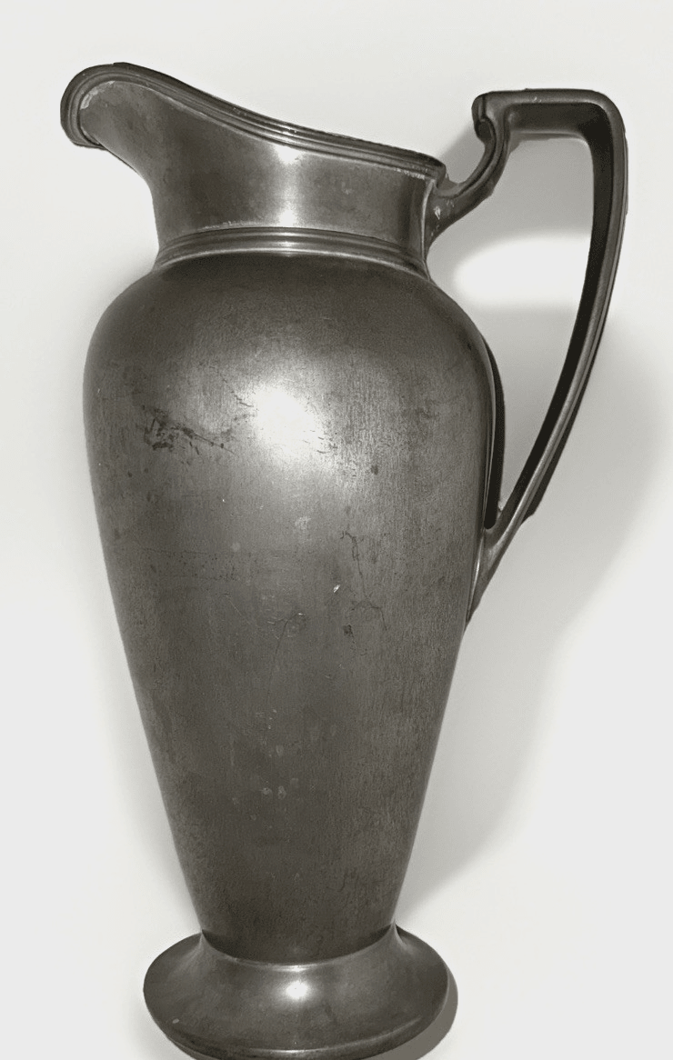 Antique Wallace Silver Co Pewter Lemonade Pitcher ca 1930 Art Deco Edgy Handle - AntiquesEtceteraAntique Wallace Silver Co Pewter Lemonade Pitcher ca 1930 Art Deco Edgy HandleWallace Silver Co.AntiquesEtcetera