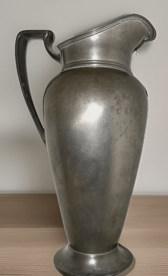 Antique Wallace Silver Co Pewter Lemonade Pitcher ca 1930 Art Deco Edgy Handle - AntiquesEtceteraAntique Wallace Silver Co Pewter Lemonade Pitcher ca 1930 Art Deco Edgy HandleWallace Silver Co.AntiquesEtcetera