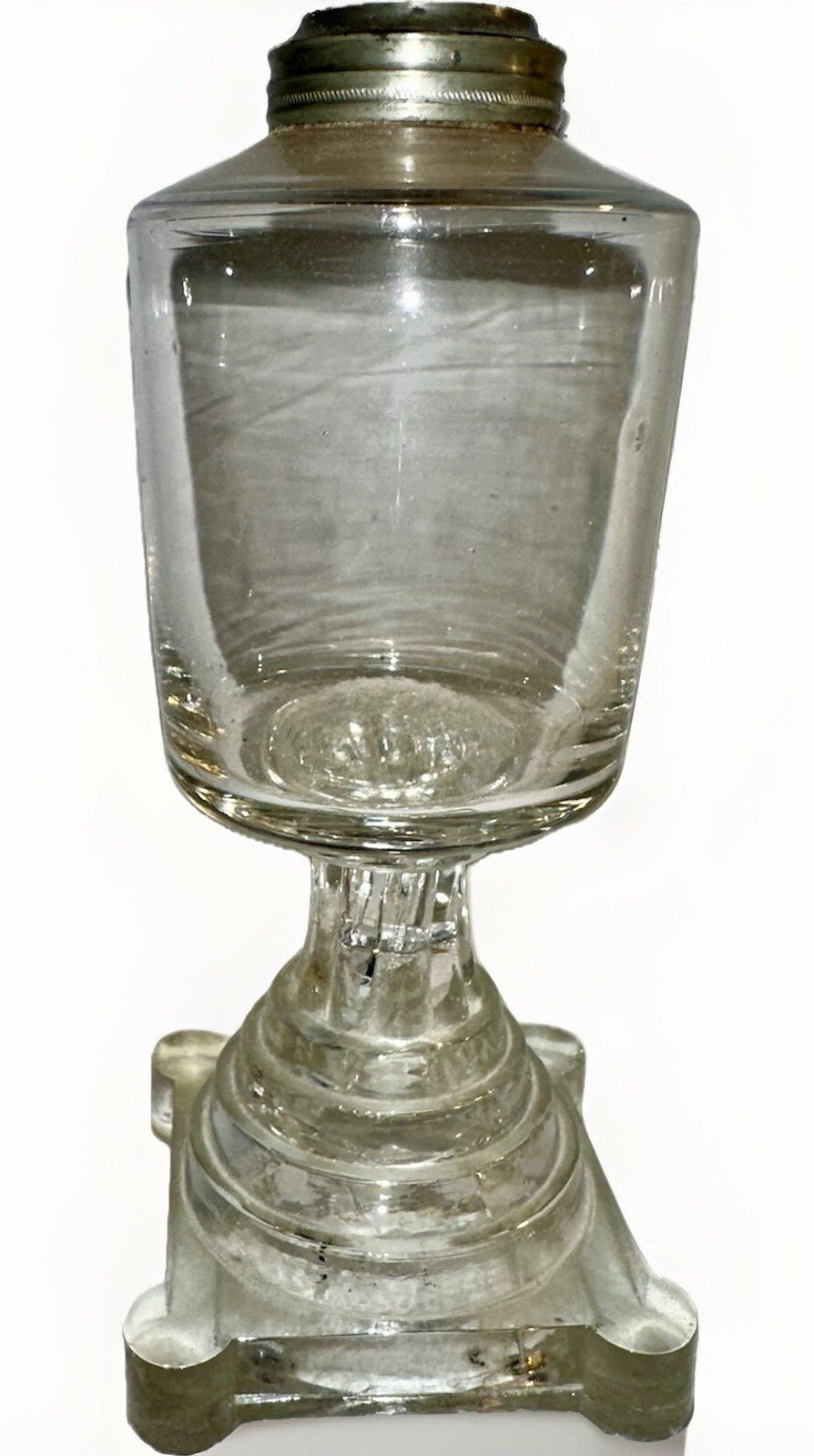Antique Whale Oil Lamp Free Blown & Pressed Lacy Glass Pewter Collar 1840 1860 - AntiquesEtceteraAntique Whale Oil Lamp Free Blown & Pressed Lacy Glass Pewter Collar 1840 1860AntiqueAntiquesEtcetera
