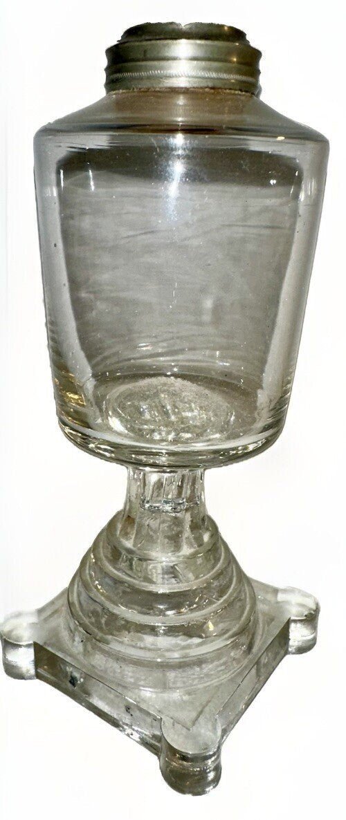 Antique Whale Oil Lamp Free Blown & Pressed Lacy Glass Pewter Collar 1840 1860 - AntiquesEtceteraAntique Whale Oil Lamp Free Blown & Pressed Lacy Glass Pewter Collar 1840 1860AntiqueAntiquesEtcetera