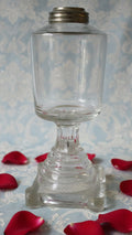 Antique Whale Oil Lamp Free Blown & Pressed Lacy Glass Pewter Collar 1840 1860AntiquesEtcetera