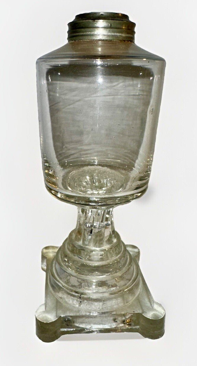 Antique Whale Oil Lamp Free Blown & Pressed Lacy Glass Pewter Collar 1840 1860 - AntiquesEtceteraAntique Whale Oil Lamp Free Blown & Pressed Lacy Glass Pewter Collar 1840 1860AntiqueAntiquesEtcetera