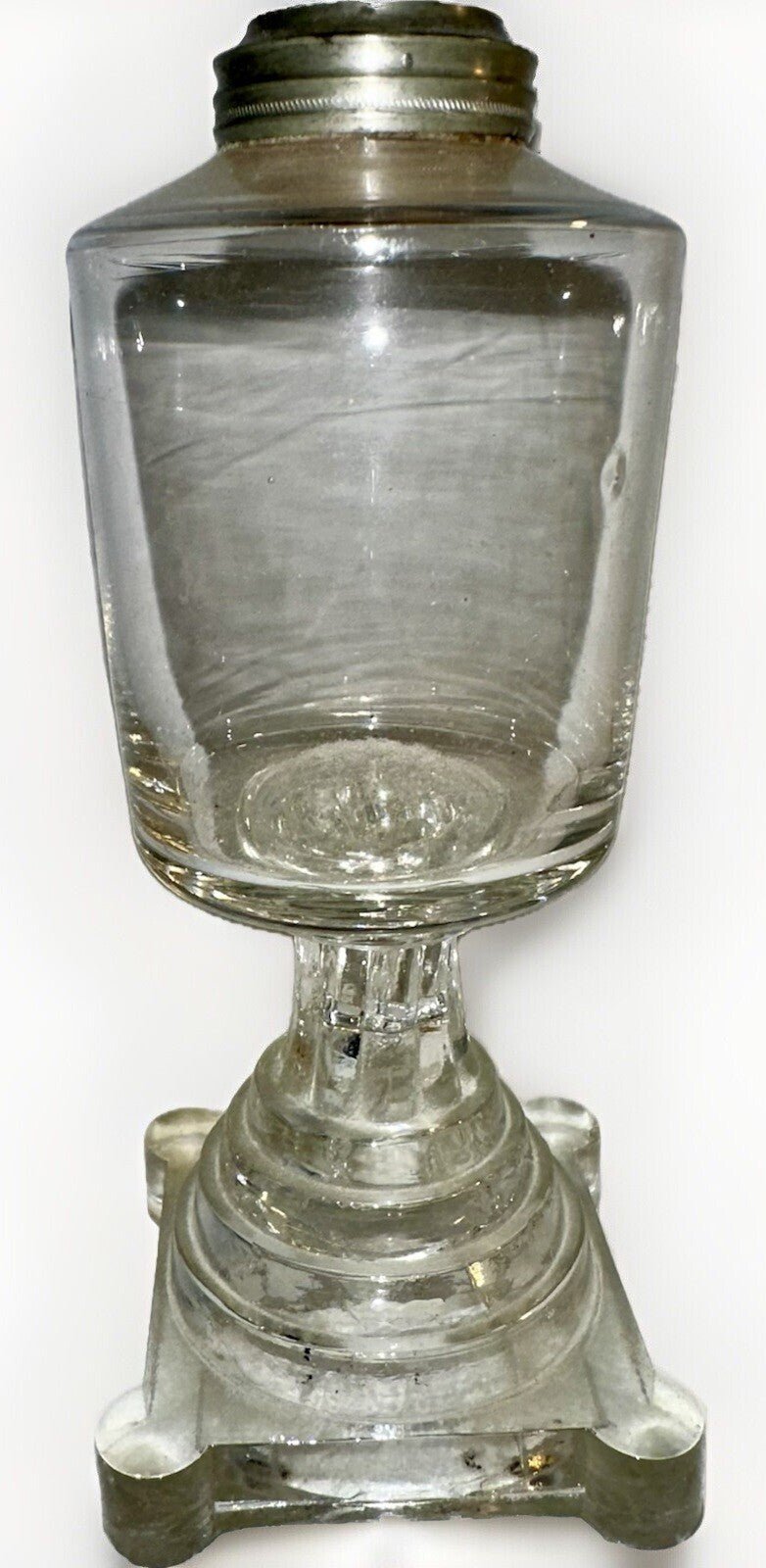 Antique Whale Oil Lamp Free Blown & Pressed Lacy Glass Pewter Collar 1840 1860 - AntiquesEtceteraAntique Whale Oil Lamp Free Blown & Pressed Lacy Glass Pewter Collar 1840 1860AntiqueAntiquesEtcetera