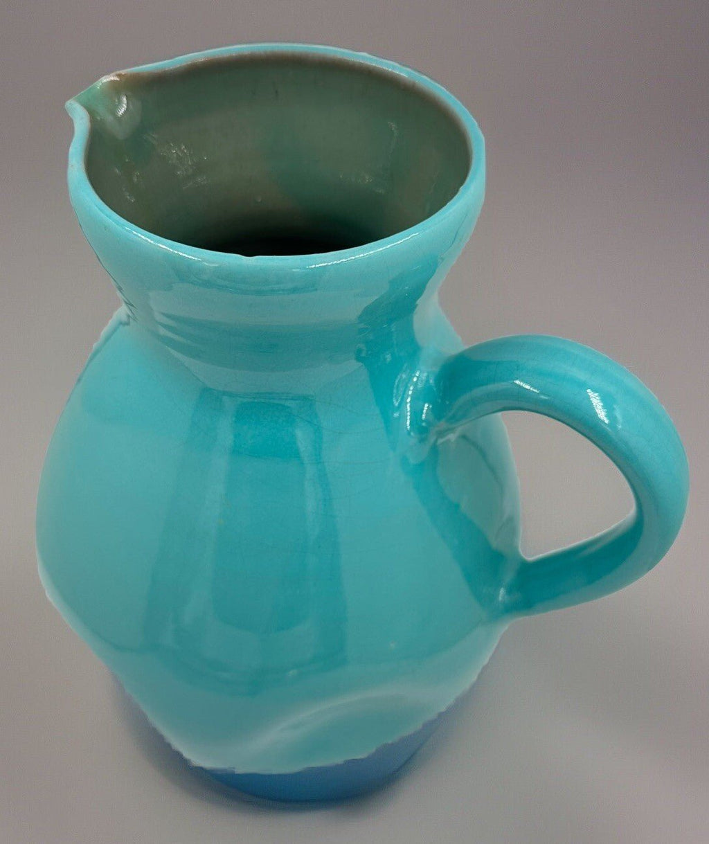 Anton Lang Art Pottery Pitcher Pinched Form Turquoise Made in Germany Vintage - AntiquesEtceteraAnton Lang Art Pottery Pitcher Pinched Form Turquoise Made in Germany VintagePotteryAntiquesEtceteraAntiquesEtcetera