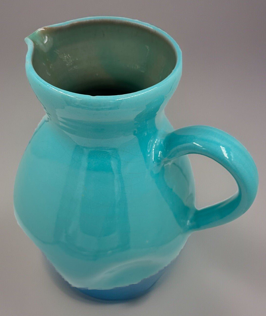 Anton Lang Art Pottery Pitcher Pinched Form Turquoise Made in Germany Vintage - AntiquesEtceteraAnton Lang Art Pottery Pitcher Pinched Form Turquoise Made in Germany VintagePotteryAntiquesEtceteraAntiquesEtcetera