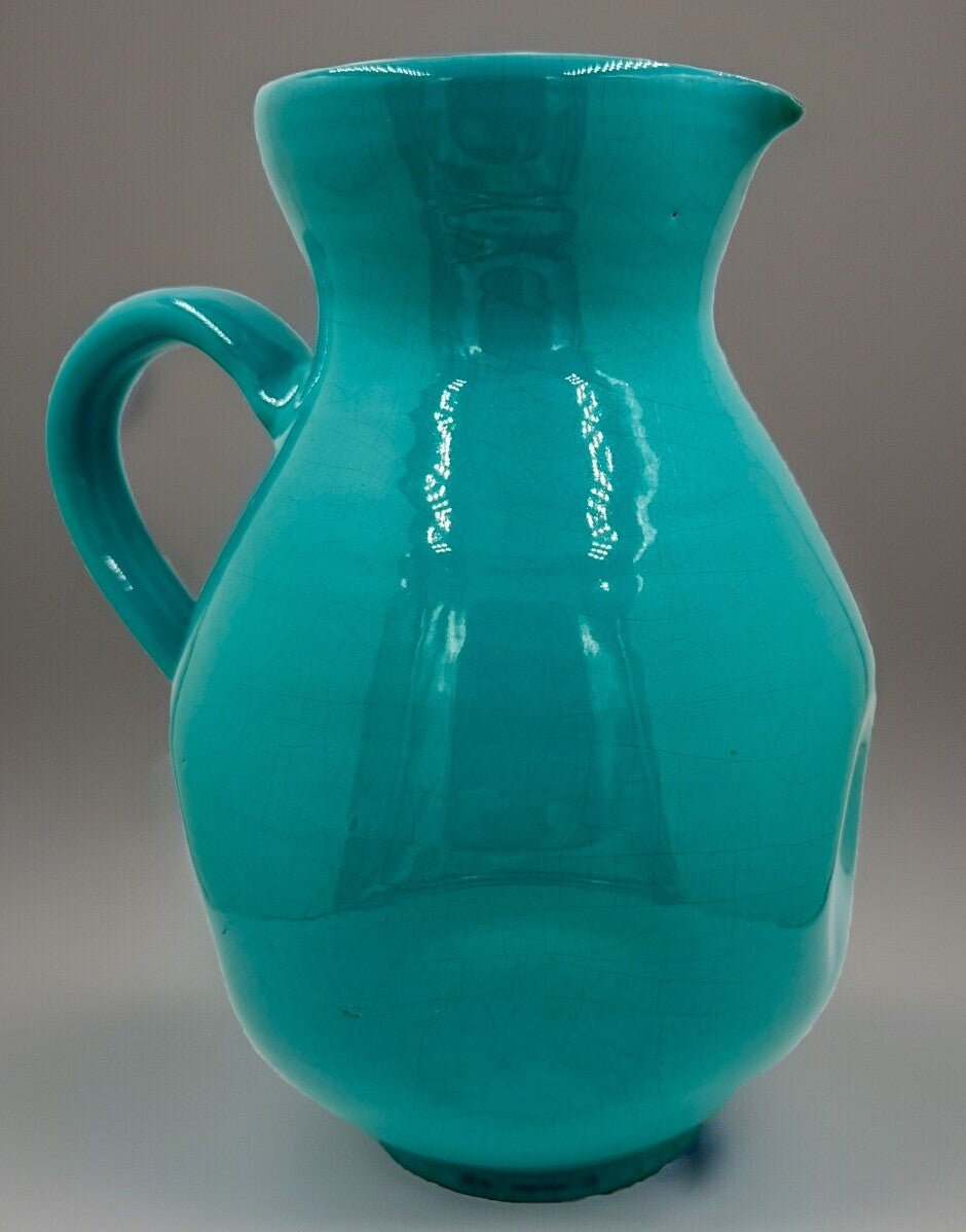 Anton Lang Art Pottery Pitcher Pinched Form Turquoise Made in Germany Vintage - AntiquesEtceteraAnton Lang Art Pottery Pitcher Pinched Form Turquoise Made in Germany VintagePotteryAntiquesEtceteraAntiquesEtcetera