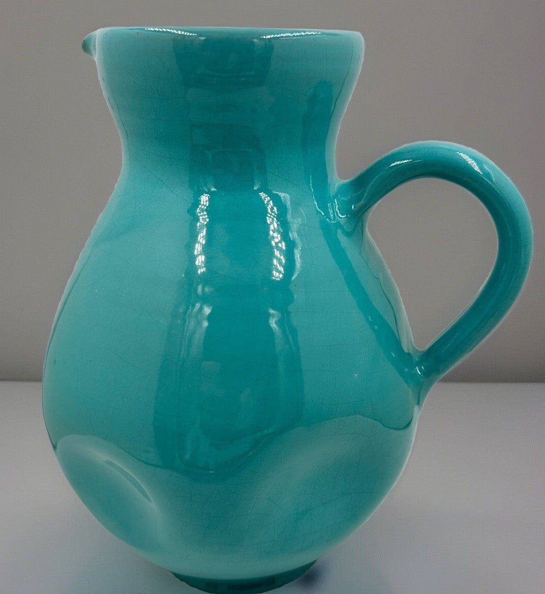Anton Lang Art Pottery Pitcher Pinched Form Turquoise Made in Germany Vintage - AntiquesEtceteraAnton Lang Art Pottery Pitcher Pinched Form Turquoise Made in Germany VintagePotteryAntiquesEtceteraAntiquesEtcetera