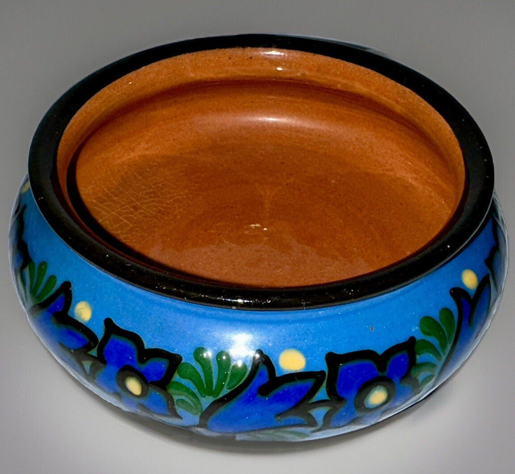 Anton Lang Pottery Bowl Signed Blue and Yellow Floral Antique Oberammergau - AntiquesEtceteraAnton Lang Pottery Bowl Signed Blue and Yellow Floral Antique OberammergauAnton LangAntiquesEtcetera