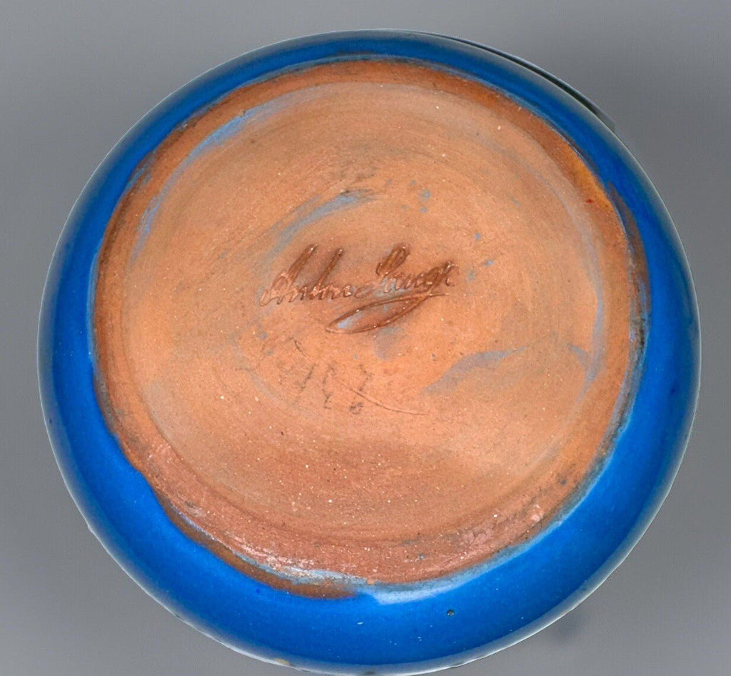 Anton Lang Pottery Bowl Signed Blue and Yellow Floral Antique Oberammergau - AntiquesEtceteraAnton Lang Pottery Bowl Signed Blue and Yellow Floral Antique OberammergauAnton LangAntiquesEtcetera