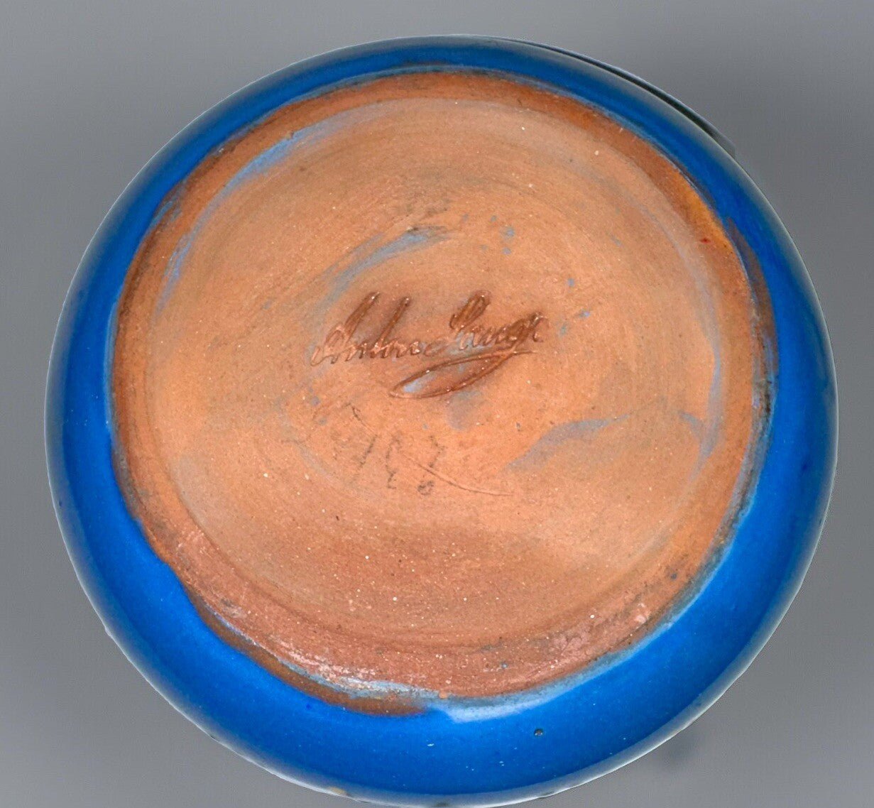 Anton Lang Pottery Bowl Signed Blue and Yellow Floral Antique Oberammergau - AntiquesEtceteraAnton Lang Pottery Bowl Signed Blue and Yellow Floral Antique OberammergauAnton LangAntiquesEtcetera