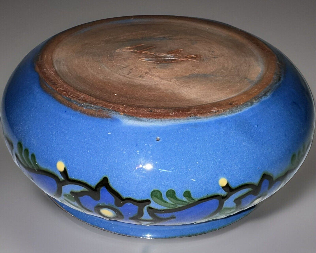 Anton Lang Pottery Bowl Signed Blue and Yellow Floral Antique Oberammergau - AntiquesEtceteraAnton Lang Pottery Bowl Signed Blue and Yellow Floral Antique OberammergauAnton LangAntiquesEtcetera