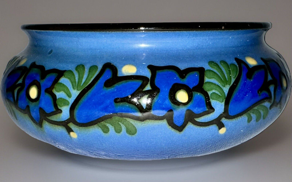Anton Lang Pottery Bowl Signed Blue and Yellow Floral Antique Oberammergau - AntiquesEtceteraAnton Lang Pottery Bowl Signed Blue and Yellow Floral Antique OberammergauAnton LangAntiquesEtcetera