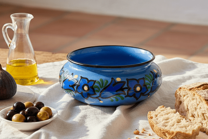 Anton Lang Pottery Bowl Signed Blue and Yellow Floral Antique OberammergauAntiquesEtcetera