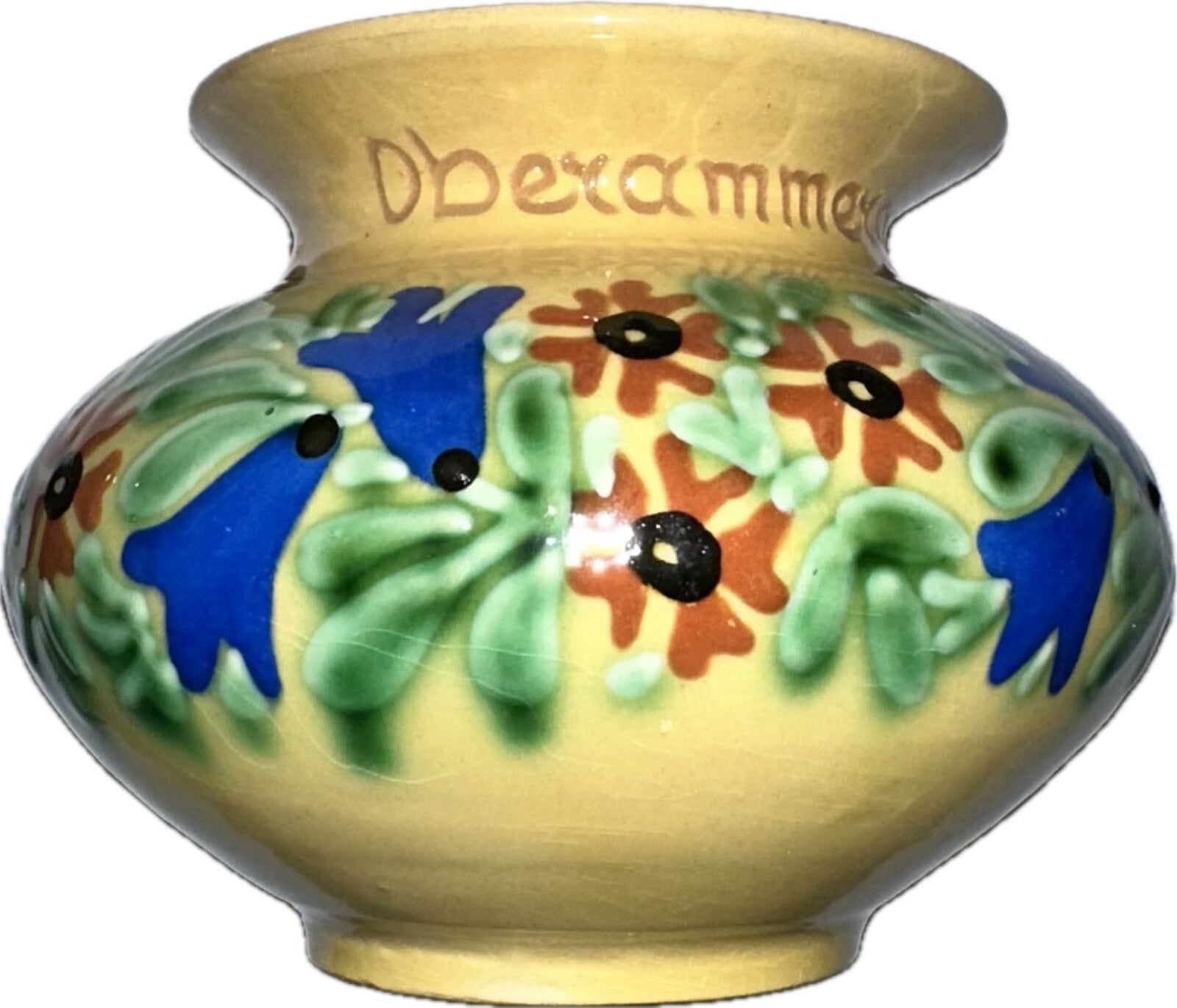 Anton Lang Pottery Oberammergau Vase Blue Orange Floral Signed Antique - AntiquesEtceteraAnton Lang Pottery Oberammergau Vase Blue Orange Floral Signed AntiquePotteryAntiquesEtceteraAntiquesEtcetera