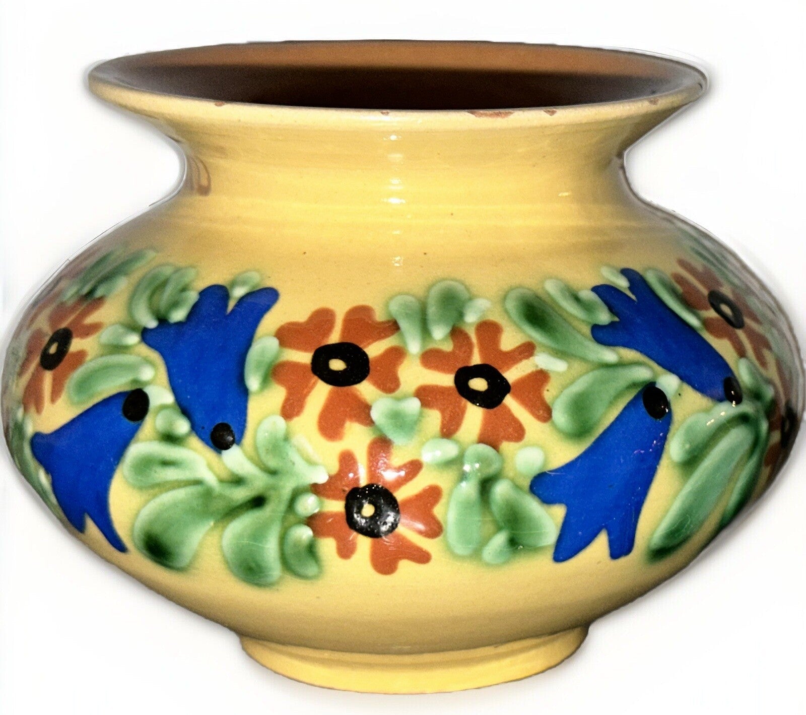 Anton Lang Pottery Oberammergau Vase Blue Orange Floral Signed Antique - AntiquesEtceteraAnton Lang Pottery Oberammergau Vase Blue Orange Floral Signed AntiquePotteryAntiquesEtceteraAntiquesEtcetera