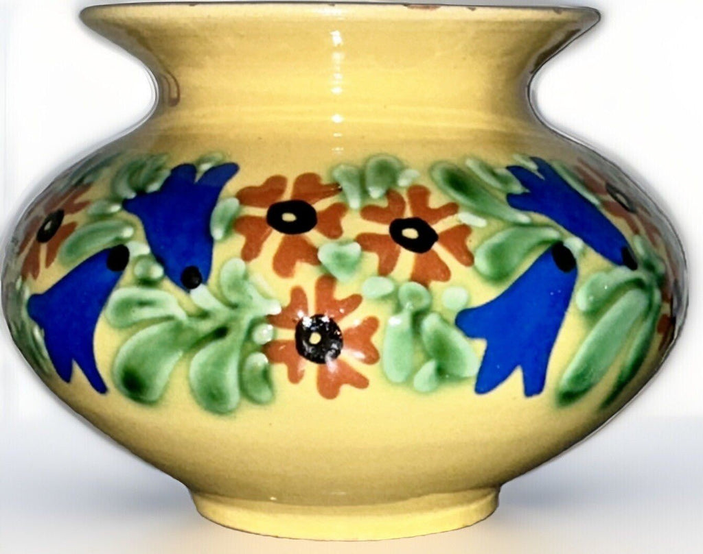 Anton Lang Pottery Oberammergau Vase Blue Orange Floral Signed Antique - AntiquesEtceteraAnton Lang Pottery Oberammergau Vase Blue Orange Floral Signed AntiquePotteryAntiquesEtceteraAntiquesEtcetera