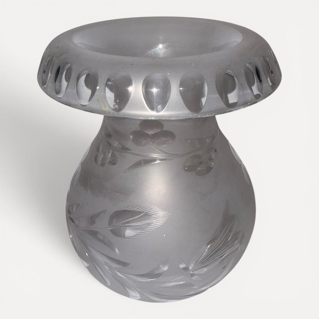 Argand Lamp Shade Blown, Cut, Engraved Glass Mushroom Style 7.5" w/ 3.25" FitterAntiquesEtcetera