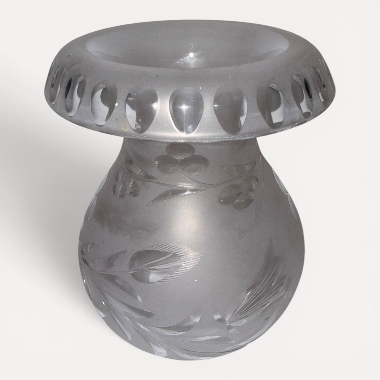 Argand Lamp Shade Blown, Cut, Engraved Glass Mushroom Style 7.5" w/ 3.25" FitterAntiquesEtcetera
