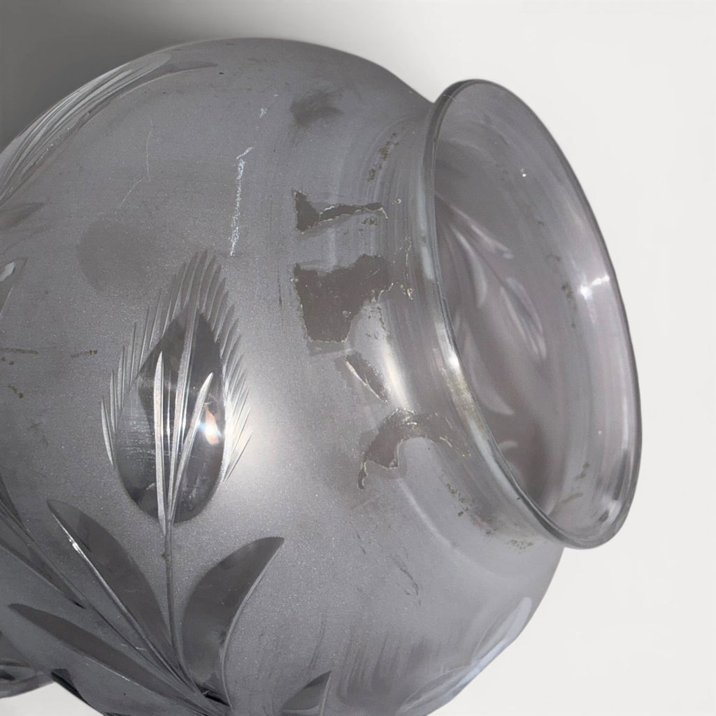Argand Lamp Shade Blown, Cut, Engraved Glass Mushroom Style 7.5" w/ 3.25" FitterAntiquesEtcetera
