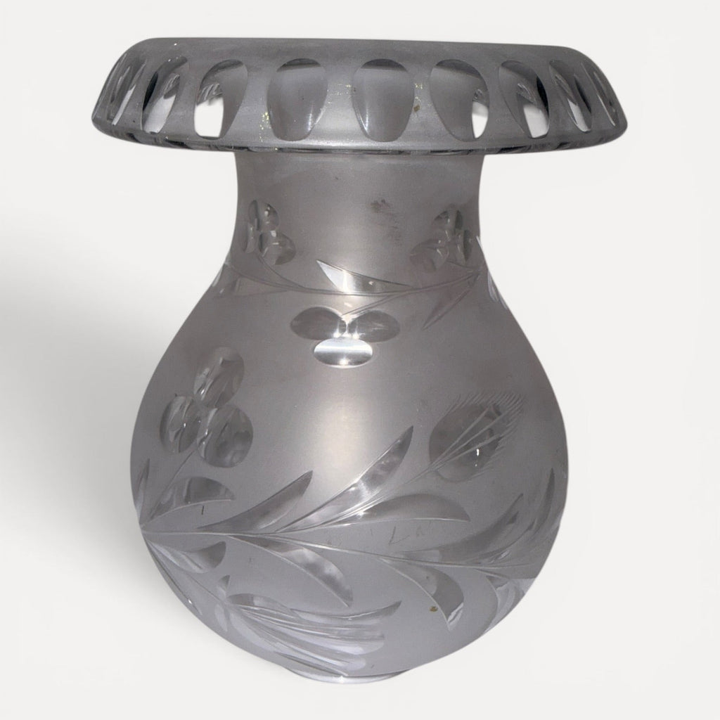 Argand Lamp Shade Blown, Cut, Engraved Glass Mushroom Style 7.5" w/ 3.25" FitterAntiquesEtcetera