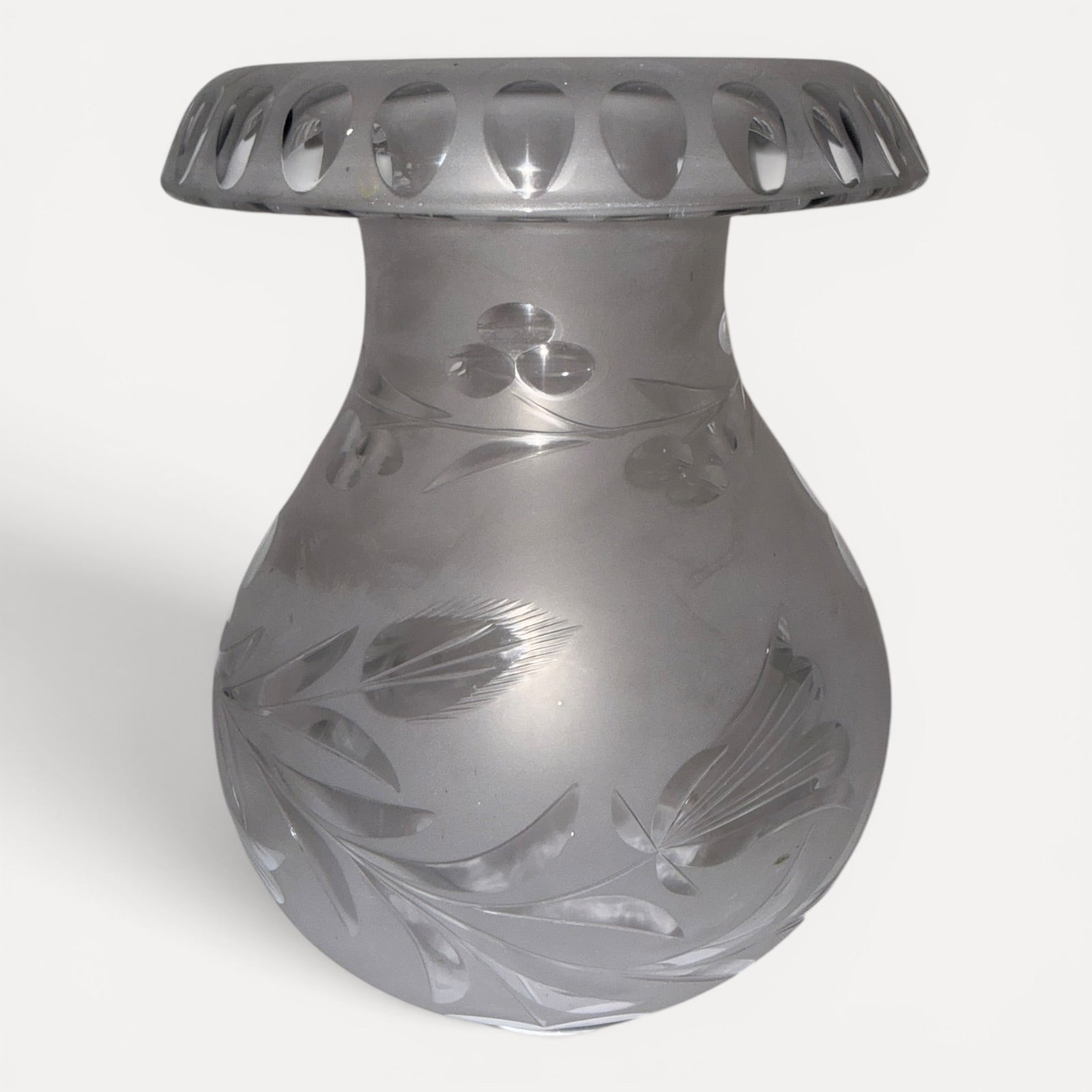 Argand Lamp Shade Blown, Cut, Engraved Glass Mushroom Style 7.5" w/ 3.25" FitterAntiquesEtcetera