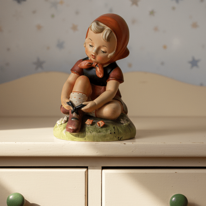Arnart Figurine Girl Lacing Shoe Erich Stauffer S8248 Adorable Hummel StyleAntiquesEtcetera