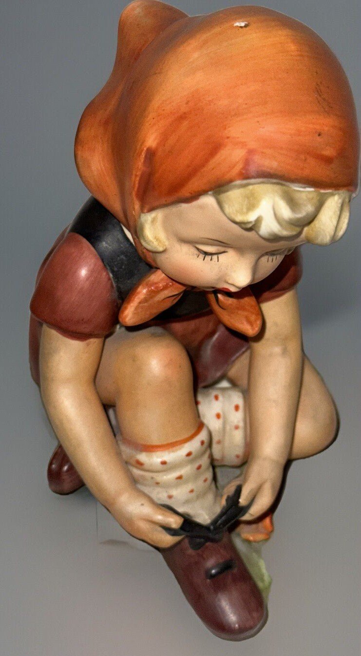 Arnart Figurine Girl Lacing Shoe Erich Stauffer S8248 Adorable Hummel Style - AntiquesEtceteraArnart Figurine Girl Lacing Shoe Erich Stauffer S8248 Adorable Hummel StyleArnart CreationAntiquesEtcetera