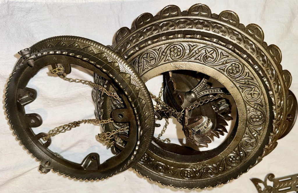 Art Deco 1870s Cast Iron Horse Oil Lamp Frame Ornate w/ Chains & Pulleys Antique - AntiquesEtceteraArt Deco 1870s Cast Iron Horse Oil Lamp Frame Ornate w/ Chains & Pulleys AntiqueAntiquesEtceteraAntiquesEtcetera