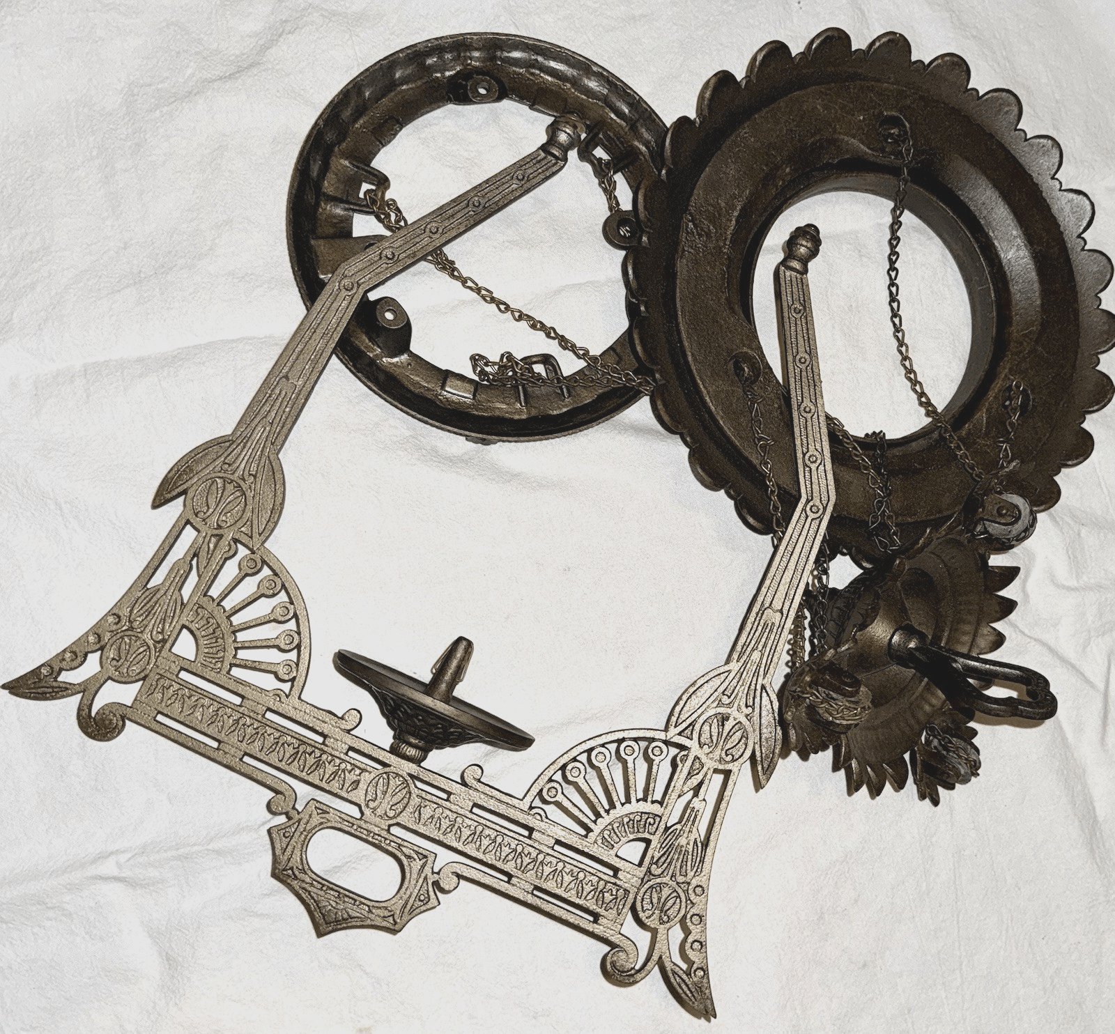 Art Deco 1870s Cast Iron Horse Oil Lamp Frame Ornate w/ Chains & Pulleys Antique - AntiquesEtceteraArt Deco 1870s Cast Iron Horse Oil Lamp Frame Ornate w/ Chains & Pulleys AntiqueAntiquesEtceteraAntiquesEtcetera