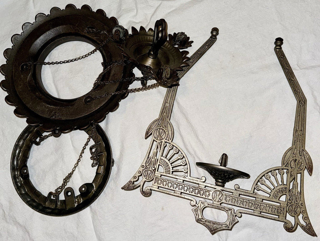 Art Deco 1870s Cast Iron Horse Oil Lamp Frame Ornate w/ Chains & Pulleys Antique - AntiquesEtceteraArt Deco 1870s Cast Iron Horse Oil Lamp Frame Ornate w/ Chains & Pulleys AntiqueAntiquesEtceteraAntiquesEtcetera