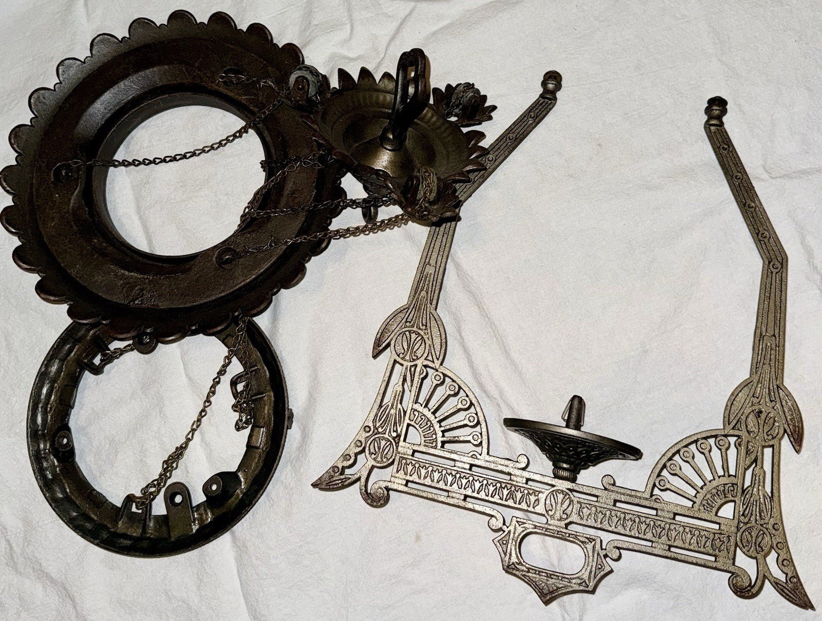 Art Deco 1870s Cast Iron Horse Oil Lamp Frame Ornate w/ Chains & Pulleys Antique - AntiquesEtceteraArt Deco 1870s Cast Iron Horse Oil Lamp Frame Ornate w/ Chains & Pulleys AntiqueAntiquesEtceteraAntiquesEtcetera