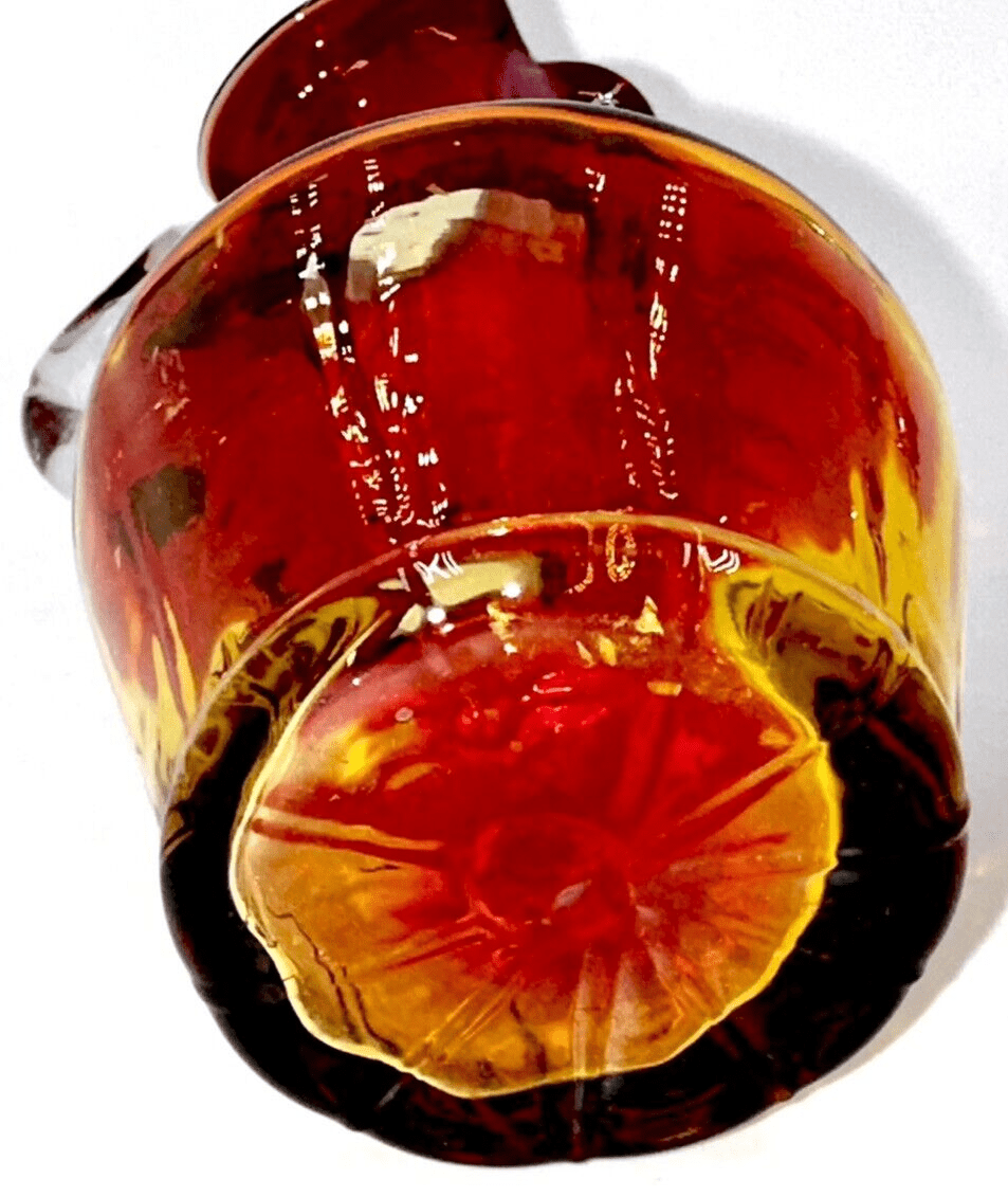 Art Deco Amberina Panel Optic Cruet Stopper Applied Handle 6 3/8" Antique Glass - AntiquesEtceteraArt Deco Amberina Panel Optic Cruet Stopper Applied Handle 6 3/8" Antique GlassAntiquesEtceteraAntiquesEtcetera