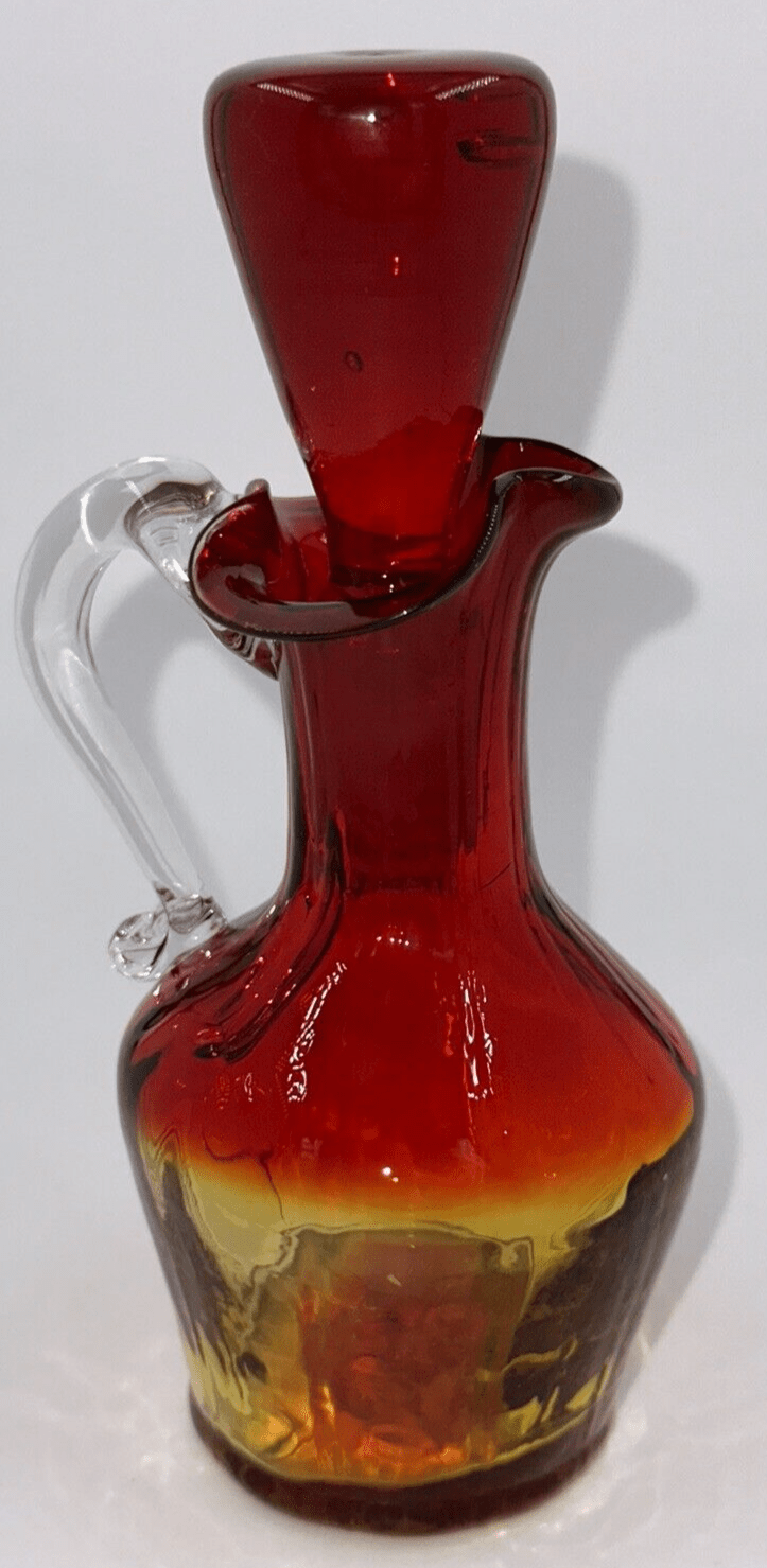 Art Deco Amberina Panel Optic Cruet Stopper Applied Handle 6 3/8" Antique Glass - AntiquesEtceteraArt Deco Amberina Panel Optic Cruet Stopper Applied Handle 6 3/8" Antique GlassAntiquesEtceteraAntiquesEtcetera