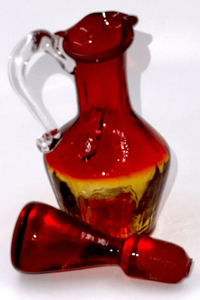 Art Deco Amberina Panel Optic Cruet Stopper Applied Handle 6 3/8" Antique Glass - AntiquesEtceteraArt Deco Amberina Panel Optic Cruet Stopper Applied Handle 6 3/8" Antique GlassAntiquesEtceteraAntiquesEtcetera