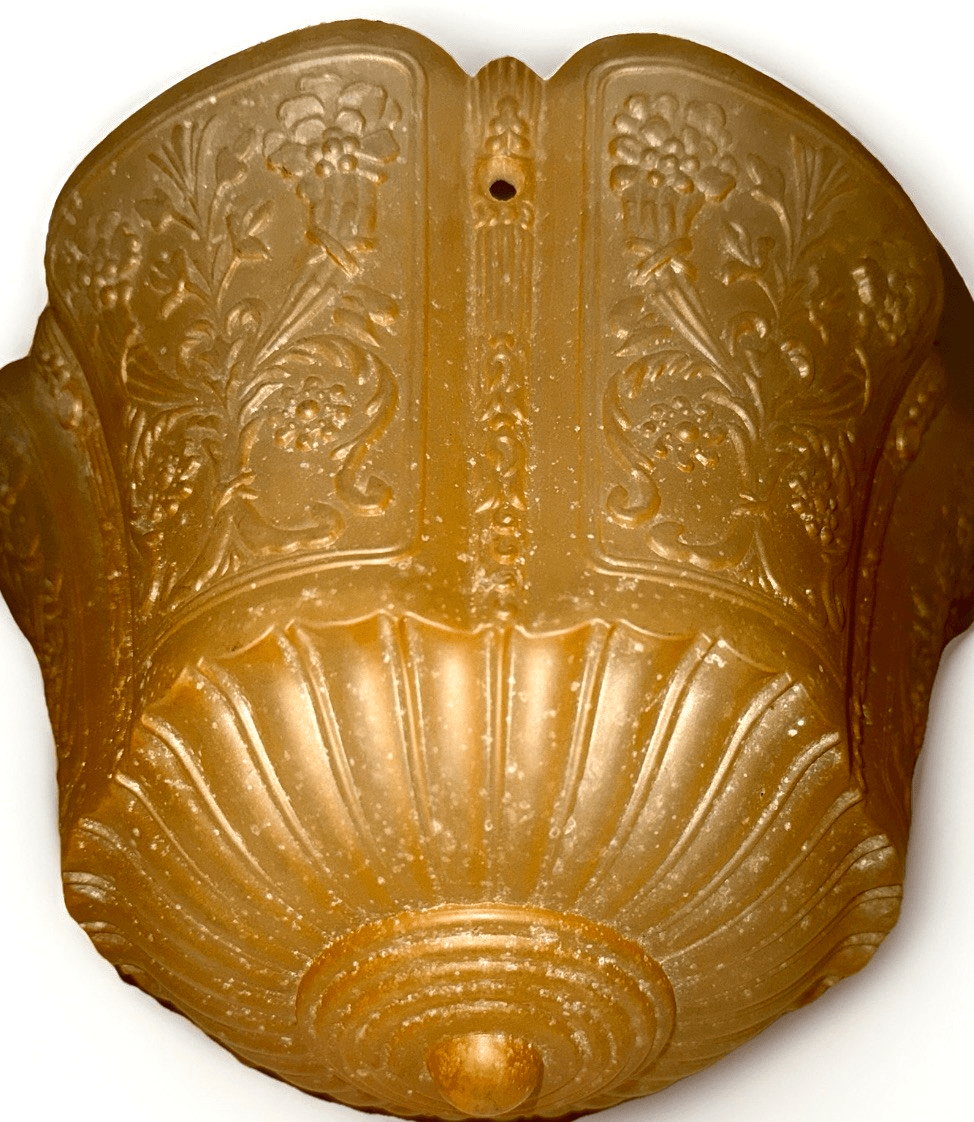 Art Deco Ceiling Light Shade Frosted Amber Glass 3 Chain Antique Chandelier - AntiquesEtceteraArt Deco Ceiling Light Shade Frosted Amber Glass 3 Chain Antique ChandelierAntiquesEtceteraAntiquesEtcetera