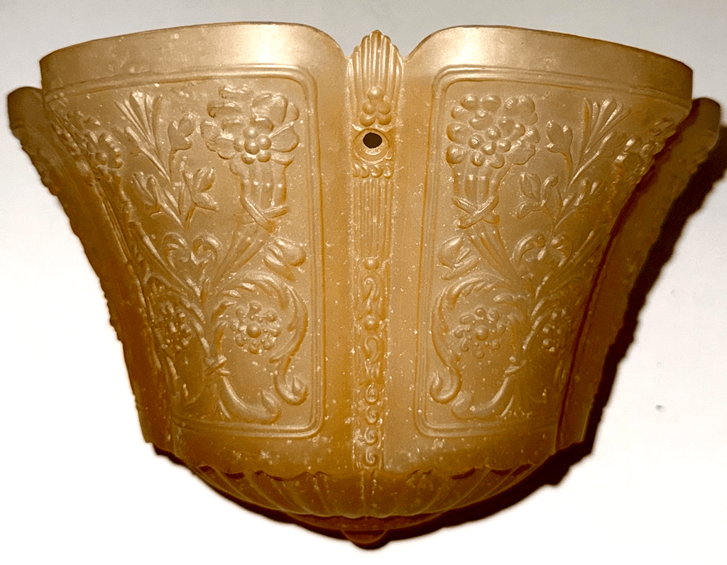 Art Deco Ceiling Light Shade Frosted Amber Glass 3 Chain Antique Chandelier - AntiquesEtceteraArt Deco Ceiling Light Shade Frosted Amber Glass 3 Chain Antique ChandelierAntiquesEtceteraAntiquesEtcetera