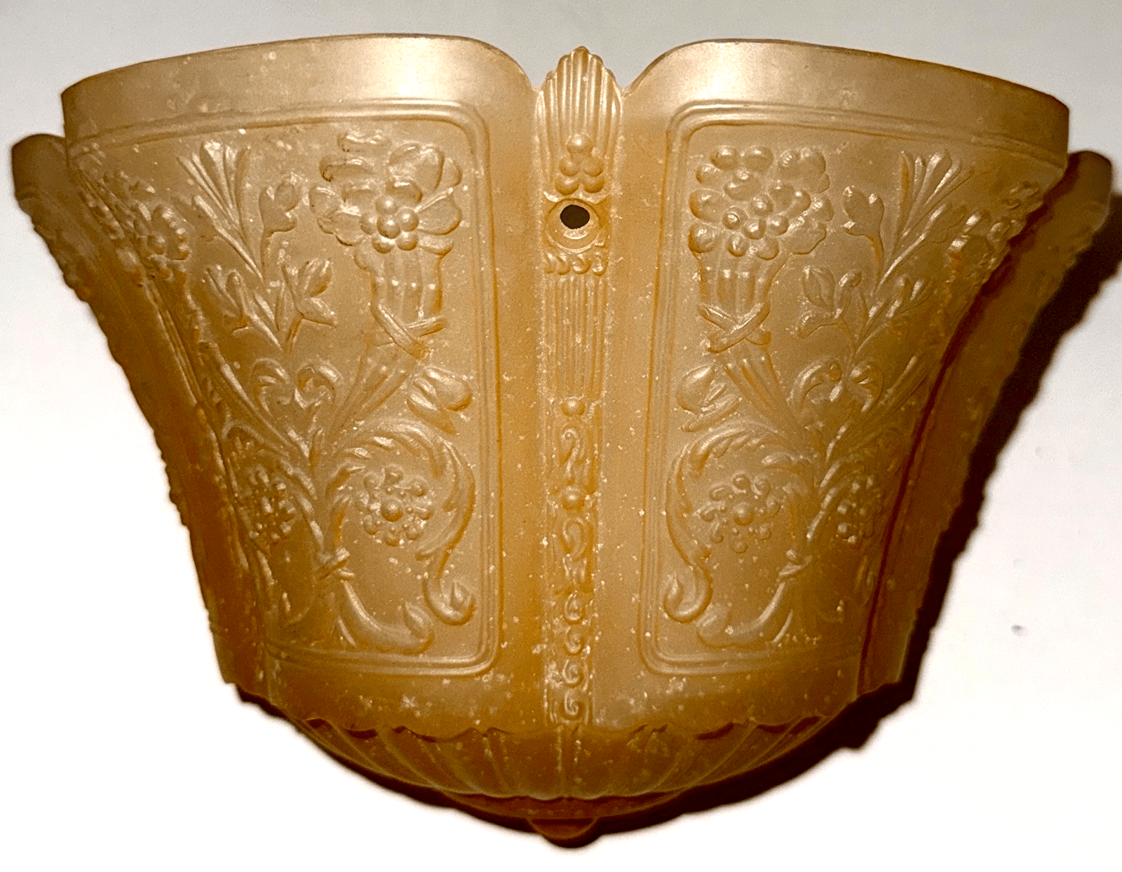 Art Deco Ceiling Light Shade Frosted Amber Glass 3 Chain Antique Chandelier - AntiquesEtceteraArt Deco Ceiling Light Shade Frosted Amber Glass 3 Chain Antique ChandelierAntiquesEtceteraAntiquesEtcetera