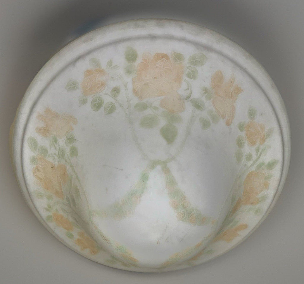 Art Deco Chandelier Shade Frosted White Glass Cameo Rose Motif 9.75" Rim Ceiling - AntiquesEtceteraArt Deco Chandelier Shade Frosted White Glass Cameo Rose Motif 9.75" Rim CeilingAntiquesEtceteraAntiquesEtcetera
